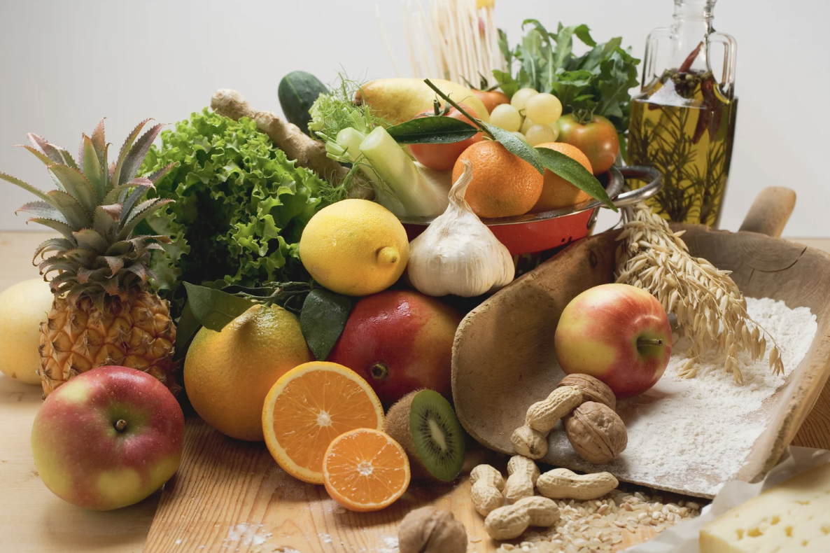 Whole foods rich in fiber, phytonutrients, and healthy fats to support gut and hormonal health.